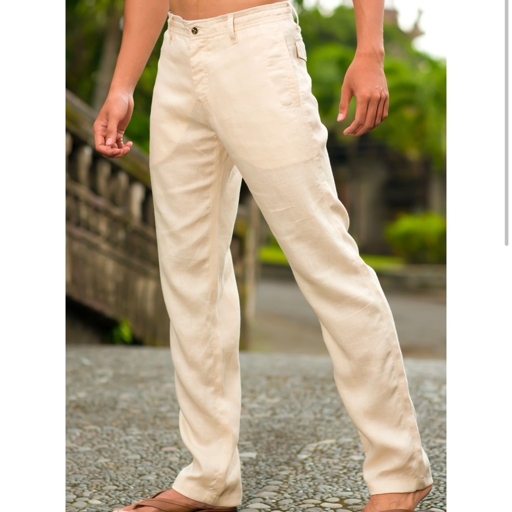 Natural Linen Cozumel Pants by Island Importer